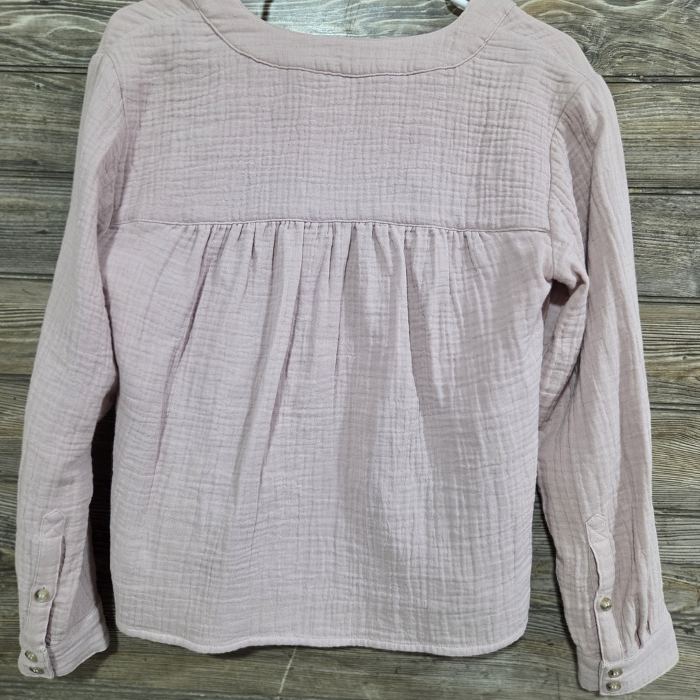 Madewell XS Pale Pink Textured Lightweight Gauze Henley Blouse - Picture 3 of 4